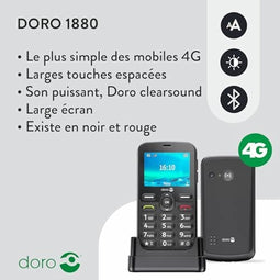 Doro 1880 - Senioren GSM - Groot scherm 4G Assistentieknop Camera Zaklamp
