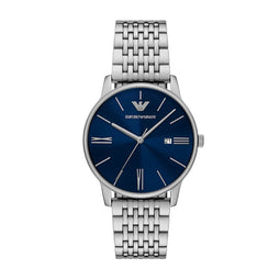 Emporio Armani AR11674 - Polshorloge - 39mm met blauwe sunray-wijzerplaat - Zilverkleurig