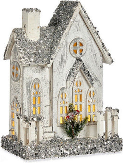 Decoratieve figuren Kerstmis Purpurine LED Licht Huis Hout (24,5 x 32 x 12 cm)