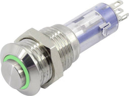 TRU COMPONENTS LAS4GQH-11ZE/G/12V/S Drukschakelaar 48 V 2 A 1x aan/uit Continu Groen 1 stuk(s)