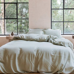 Coco & Cici - Tencel Sateen Dekbedovertrek 140 x 200 cm - 1 Persoons Beddengoed - Grijs Groen - Lyocell - Hypoallergeen & Extra Zacht - 1 Kussensloop (60x70)