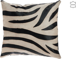 J-Line kussen Zebra - leder/canvas - zwart
