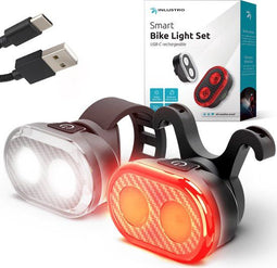 Inlustro Smart Fietslamp Set - Achterlicht met Remsensor - LED Fietslampjes Rood en Wit - USB Oplaadbaar - Waterdicht