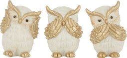 J-Line figuur Uil Zien/Horen/Zwijgen - polyresin - goud - small - 3 stuks