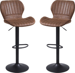 Barkruk Mike bruin - Barkrukken set van 2 - Barstoel Kruk - Barstoelen met rugleuning - Keukenstoel - Industrieel