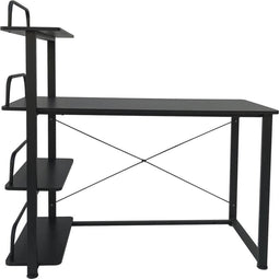 VDD Bureau computertafel - 3 opbergplanken - metaal hout - zwart - 120x50x75 cm