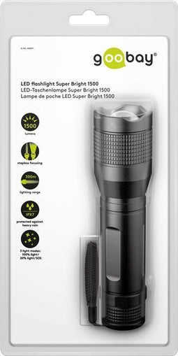 Goobay LED flashlight Super Bright 1500 - ideal for work, leisure, sports, camping, fishing, hunting