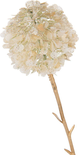 J-Line decoratie Tak 3 Bloemen Pompons - kunststof - crème/goud - large - 12 stuks