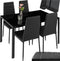 TecTake Eetkamergroep Berlin - 5-delig - 4 stoelen en tafel van veiligheidsglas - zwart
