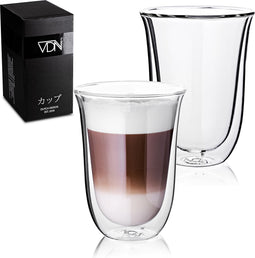 VDN Dubbelwandige Koffieglazen & Theeglazen - 300 ML koffietassen - Set Van 2 Handgeblazen Cappuccino Latte Macchiato Glazen Dubbelwandig