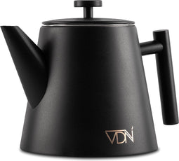 VDN RVS Theepot Dubbelwandig met Filter - Zwarte Theekan 1 Liter - 902