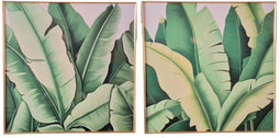 Home ESPRIT - Schilderij Lakens Tropisch - Groen Aluminium 80 x 3,5 x 80 cm (2 stuks)