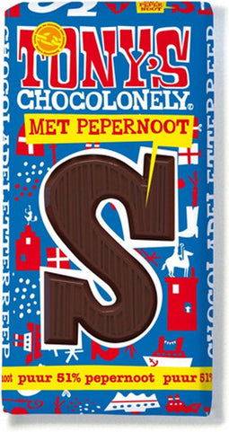 Tony's Chocolonely - Chocoladeletter reep Puur Pepernoot S - 15x 180g