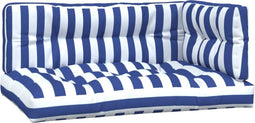 vidaXL - Palletkussens - 3 - st - gestreept - stof - wit - en - blauw
