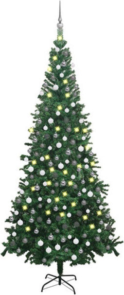 vidaXL - Kunstkerstboom - met - verlichting - en - kerstballen - L - 240 - cm - groen