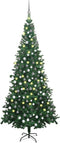 vidaXL - Kunstkerstboom - met - verlichting - en - kerstballen - L - 240 - cm - groen