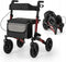 Coast Opvouwbare Rollator - Lichtgewicht 2-in-1 Reisrollator met Zitje en Luchtbanden - Rood