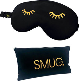 SMUG Slaapmasker met Opbergzakje - 100% Verduisterend - Verstelbaar Oogmasker in Satijn - Wink Print, Zwart