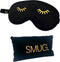 SMUG Slaapmasker met Opbergzakje - 100% Verduisterend - Verstelbaar Oogmasker in Satijn - Wink Print, Zwart
