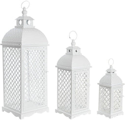 Straatlantaarn DKD Home Decor 24 x 24 x 74 cm Verouderde afwerking Kristal Metaal Wit Arabisch