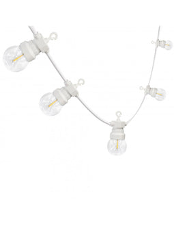 Velamp CLASSY: IP44 extendable festoon, 15 m, 20 white 3000K G50 bulbs, white cable