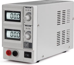 Velleman Laboratoriumvoeding, regelbaar, 0-15 VDC/0-3 A, stroombegrenzing, kortsluitbestendig, dubbel lcd-scherm, grijs
