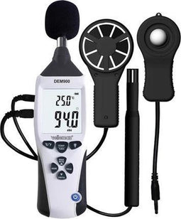 Velleman Multifunctionele omgevingsmeter, 5-in-1, temperatuur, vochtigheid, licht, geluid, wind, data-hold, automatische uitschakeling