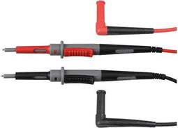 Velleman PVC-meetsnoeren, set, CAT IV, 10 A, 2 mm/4 mm, rechte meetsonde in roestvrij staal, haakse bananenplug met geïsoleerde mantel, lengte 100 cm, zwart/rood/grijs