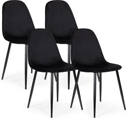 Velvet eetkamerstoel - zwart - set van 4 - stalen poten