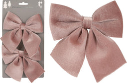Velvet oud roze kerststrik - Set van 4 - Strik voor in de kerstboom - Kerstdecoratie - Kersthanger H13 cm