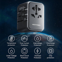 Vention 20W universal travel adapter 3-port USB