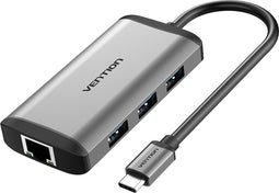 Vention USB C Hub, Docking Station 4 in 1 - USB 3.0, RJ45 Ethernetpoort, HDMI & PD Oplaad poort - 4K Ultra HD - Macbook en Windows