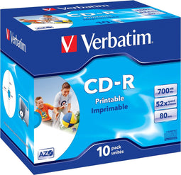 Verbatim 43325 CD-R AZO Wide Inkjet Printable Schijven - 10 Stuks / Jewelcase