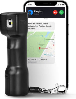 Verdedigingsspray Smart - Zwart | Automatische telefonische noodoproep en locatie aanduiding via SMS naar 5 contacten | 130dB alarm | Wettelijk toegestane verfspray | LED-verlichting | Deelbare magnetische sleutelhanger