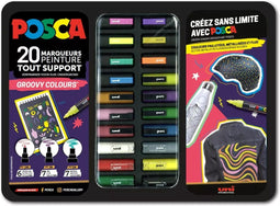 Verfstift posca groovy colours metalen koffer 20st