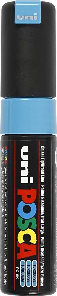 Verfstift posca pc8k b schuin fluor turquoise