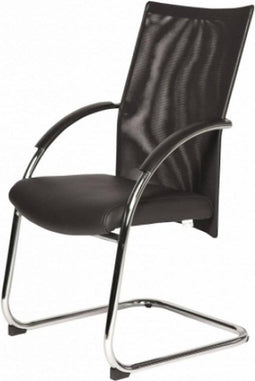Vergaderstoel - 090 stoel zit zwa leder rugl zwa mesh onderst chr