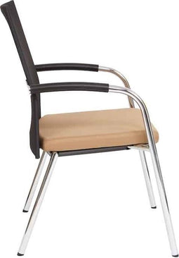 Vergaderstoel F260 4-poots frame met zwarte rug mesh en beige zitting