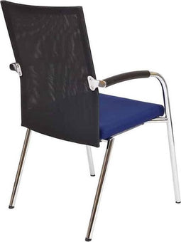 Vergaderstoel F260 4-poots frame met zwarte rug mesh en blauwe zitting