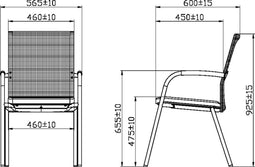 Vergaderstoel F260 4-poots frame met zwarte rug mesh en rode zitting