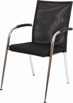 Vergaderstoel F260 4-poots frame met zwarte rug mesh en zwart zitting