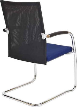 Vergaderstoel F260 slede frame met zwarte rug mesh en blauwe zitting