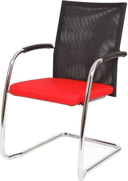 Vergaderstoel F260 slede frame met zwarte rug mesh en rode zitting