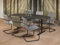 Vergadertafel Quick ellips 220x110cm frame Zwart (RAL9005) blad Havanna