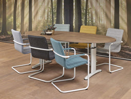 Vergadertafel Work ellips 220x110cm frame Aluminium (RAL9006) blad Halifax Eiken