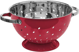 Vergiet/zeef op voet rood/zilver 25 x 16 cm van RVS - Keukenvergieten