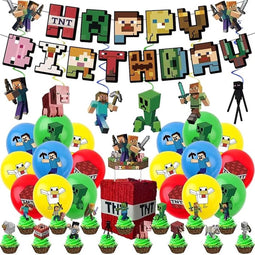 Verjaardagsdecoratie Set - Gaming Thema - Ballonnen Vlaggen Taart en meer - Kinderfeest