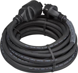 Verlengkabel, met krimpkous, H05RR-F 3G2.5, 10 m, 16 A/230 V, 3680 W, type E/F, IP44, rubber, zwart