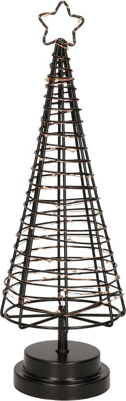 Verlichte figuren zwarte 3D lichtboompje/metalen boom/kerstboompje met 45 led lichtjes 36 cm - Kerstversiering/kerstdecoratie