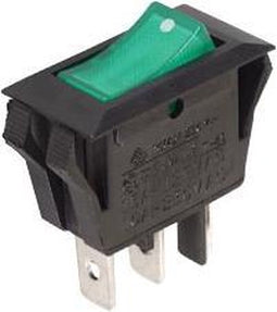 VERMOGEN ROCKERSCHAKELAAR 10A-250V SPST ON-OFF - MET GROEN NEONLAMPJE (R902/G)